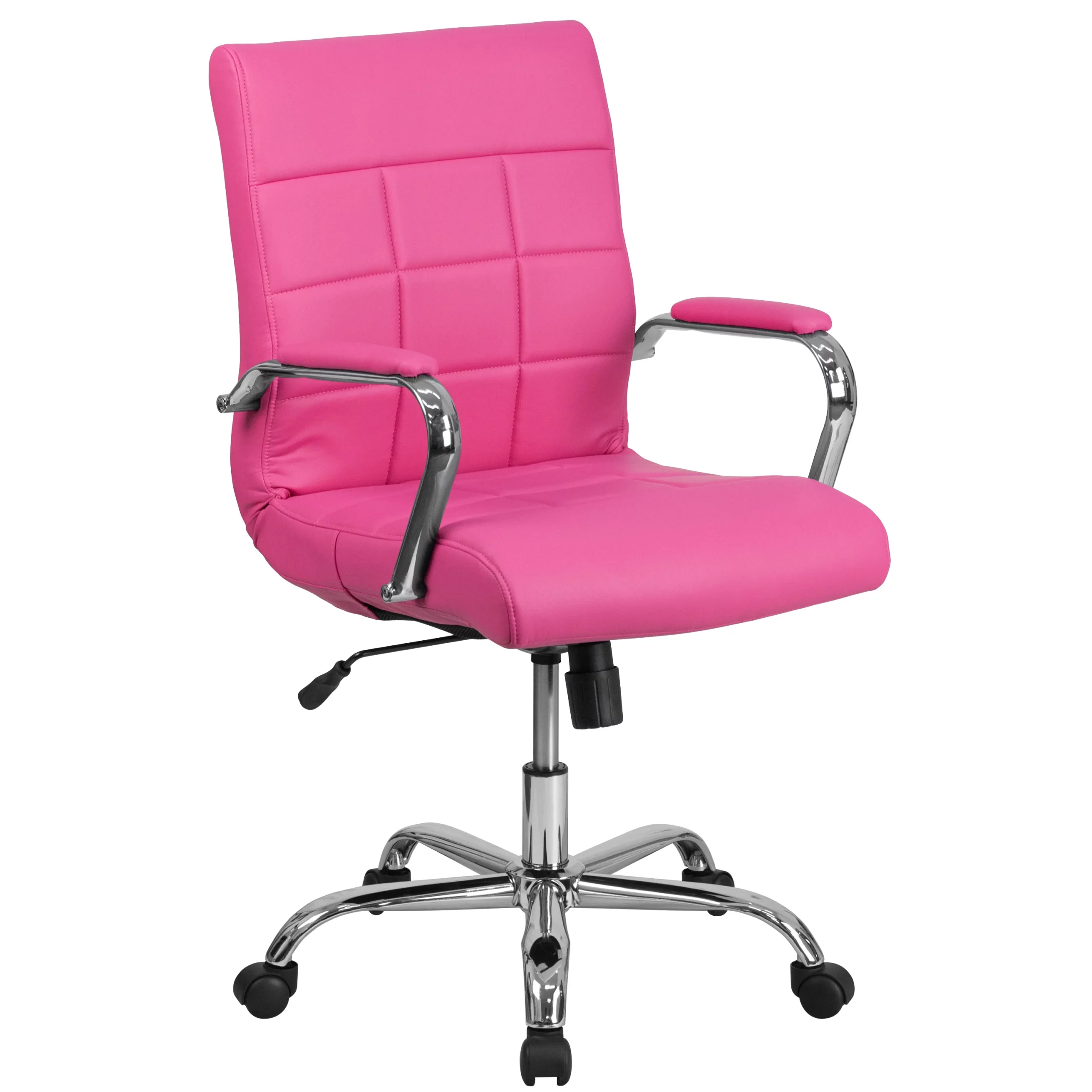 Emma + Oliver Mid-Back Pink Vinyl Executive Swivel Office Chair with Chrome Base and Arms - Image 2
