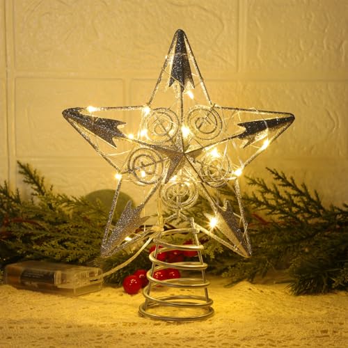 Juegoal Star Tree Topper with 20 LED Lights, Metal Golden Lighted Treetop Ornaments, Battery Powered Light Up Christmas Tree Decorations, 6.5 x 6.5 Inches - Image 6