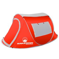 Wakeman Pop-Up Tent 2 Person, Water Resistant Barrel Style Tent For Camping With Rain Fly And Carry Bag, Sunchaser 2-Person Tent – Red