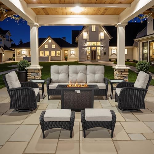 Patio Wicker Chairs Swivel Rocker – Outdoor Swivel Rocking Chairs Set of 2 with Rattan Side Table, Patio Swivel Glider Chair 3 Piece Patio Furniture Sets for Deck Porch Pool Brown/Blue - Image 71