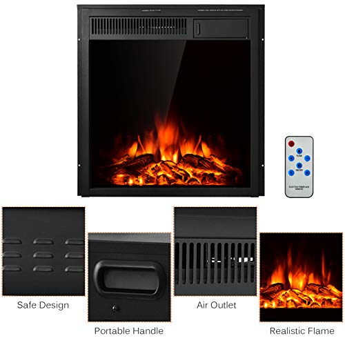 Tangkula 22.5 Inch Electric Fireplace Insert, Freestanding & Recessed Electric Fireplace Heater with Remote Control, Adjustable Heater, 7 Log Hearth Flame Settings for Home Room Indoor (22.5) - Image 9