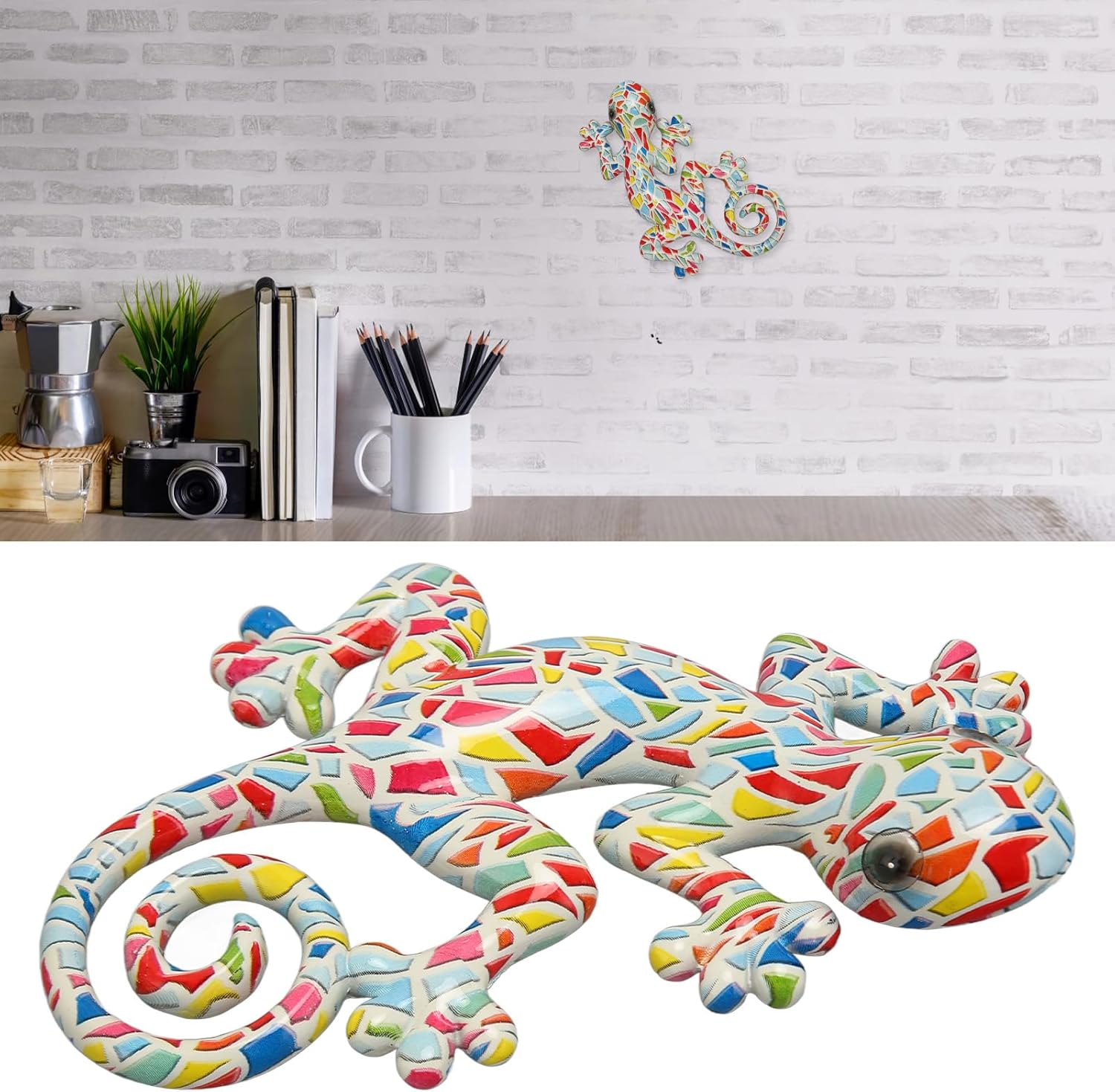 Lizard Wall Art Statue,Resin Gecko Wall Art Figurine Mexican Outdoor Reptile Wall Decor Lizard Wall Sculptures Statues for Farmhouse Porch Patio Lawn Fence (LM9001A-1) - Image 7