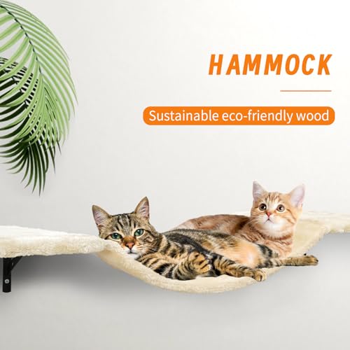 Wall-Mounted Cat Climber Set with Climbing Shelves, Perches, Bridge,Hammock,Scratching Board & Ball – 7 Pcs Wood Indoor Cat Furniture for Kittens Play (Beige) - Image 6