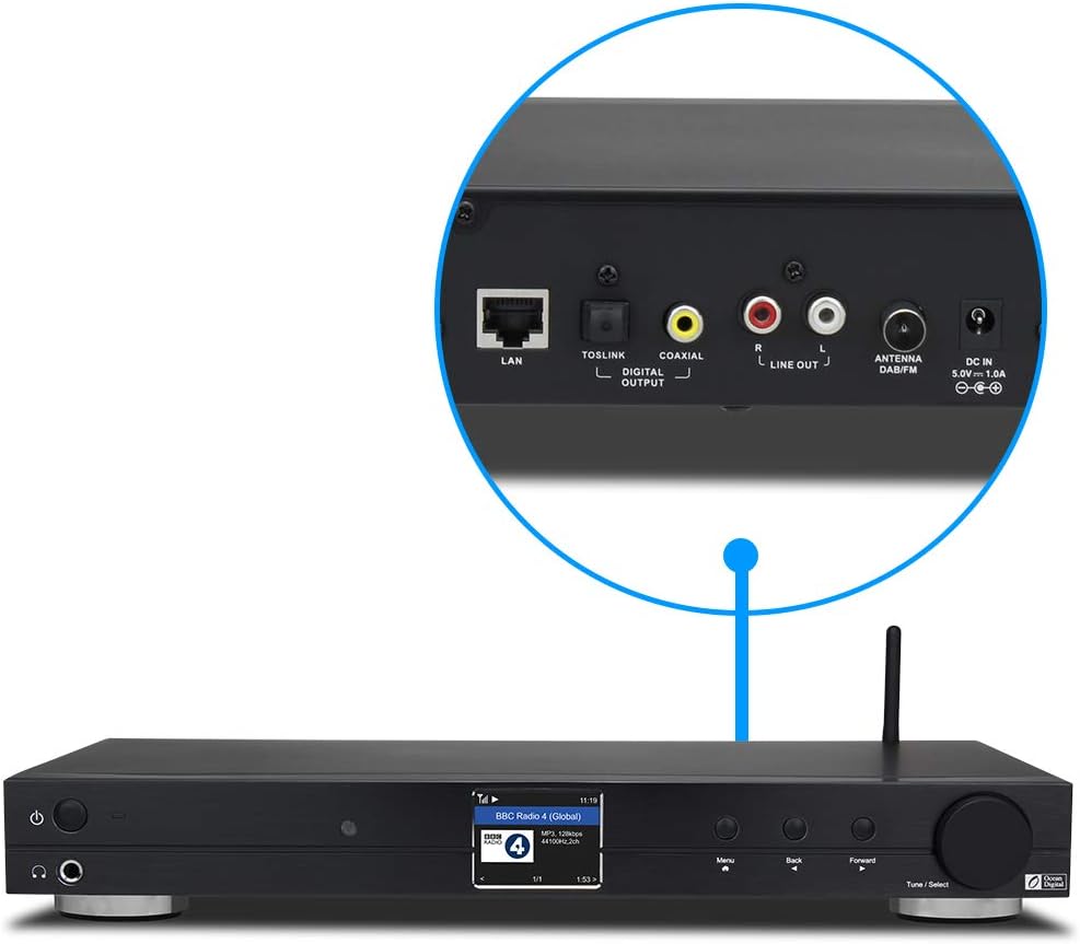 Ocean Digital WiFi Internet Component Radio Tuner (430 mm) WR10 FM/ Ethernet Bluetooth Receiver 2.4 Color Display with Digital Output to Connect Hi-Fi System -Black - Image 3