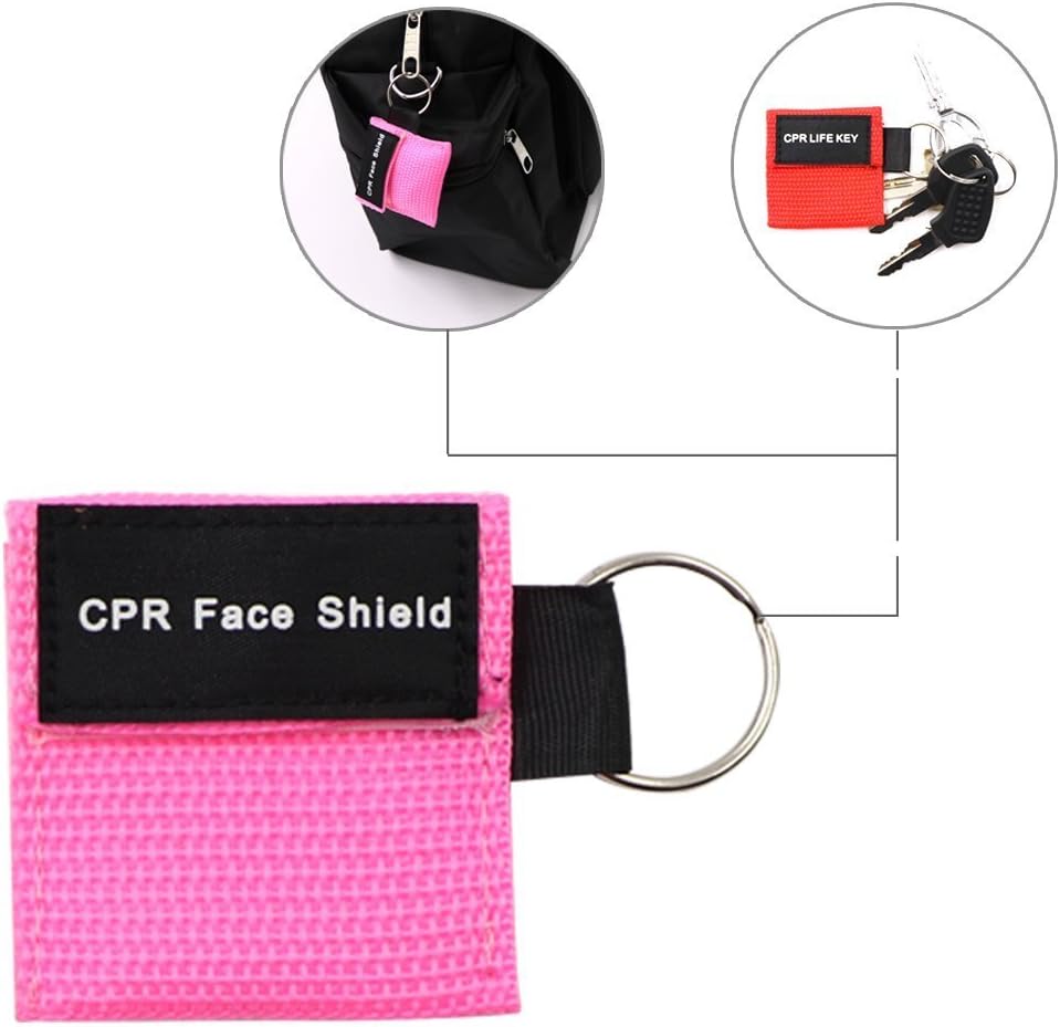 100pcs CPR Face Shield Mask Keychain Keyring Emergency Kit CPR Face Shields for First Aid or CPR Training (Red-100) - Image 4
