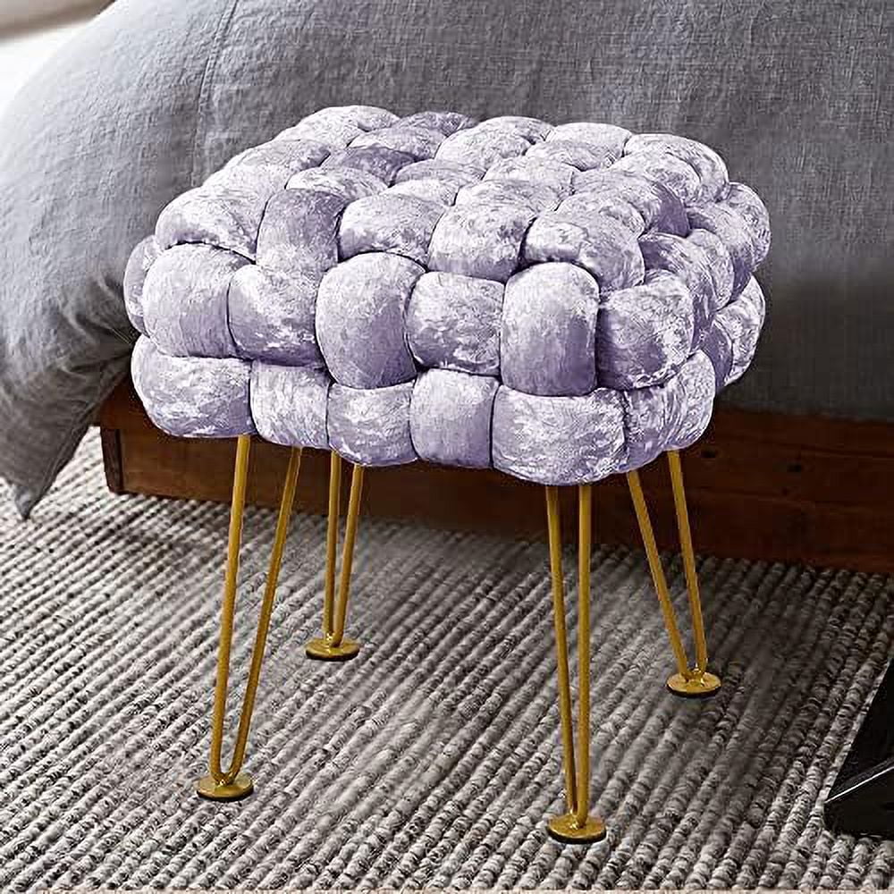 Retro Green Soft Upholstered Ottoman Entryway Bench Seat 16x16x16 Sturdy Accent Coffee Table for Living Room Make Up Vanity Fluffy Shoe Stool with Golden Legs for Bedroom C - Image 8