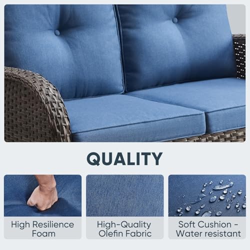 Patio Wicker Chairs Swivel Rocker – Outdoor Swivel Rocking Chairs Set of 2 with Rattan Side Table, Patio Swivel Glider Chair 3 Piece Patio Furniture Sets for Deck Porch Pool Brown/Blue - Image 146