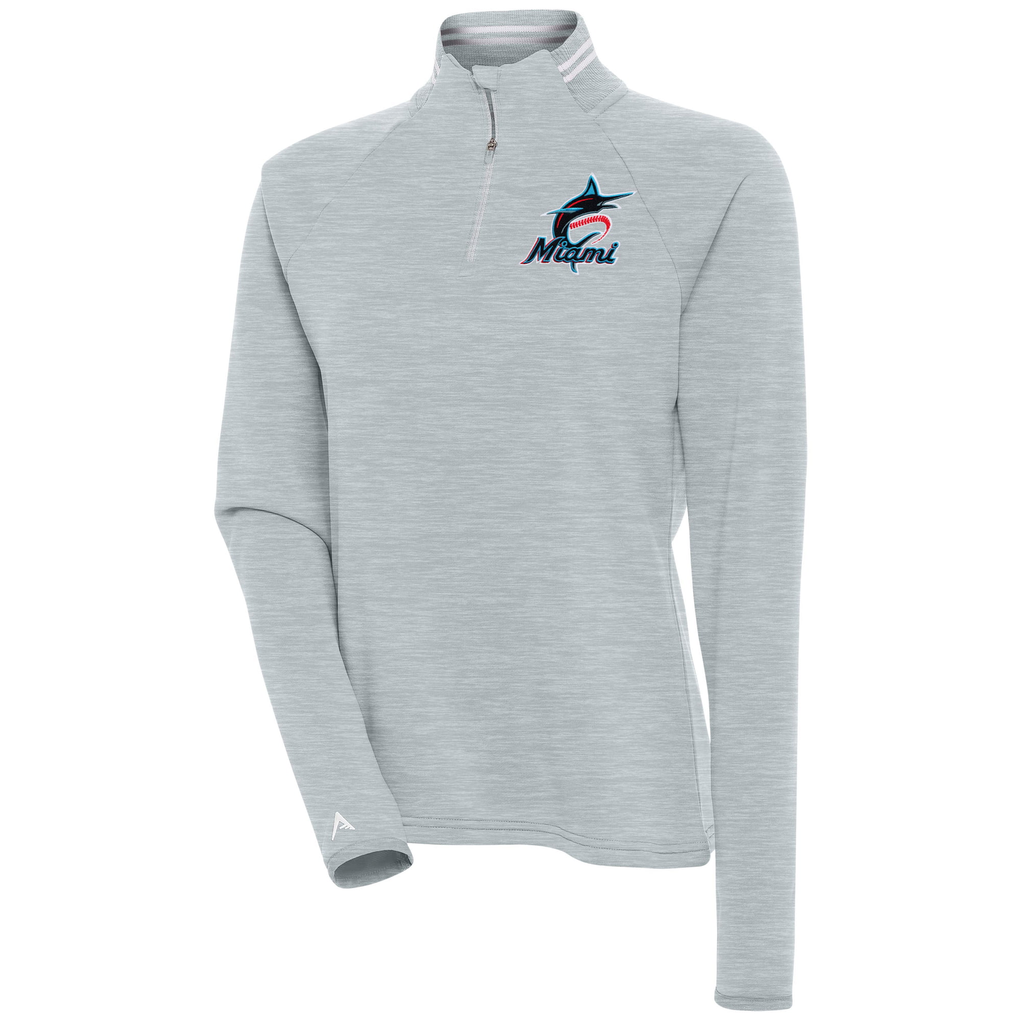 Women’s Antigua Heather Gray Miami Marlins Milo Raglan Quarter-Zip Pullover Top