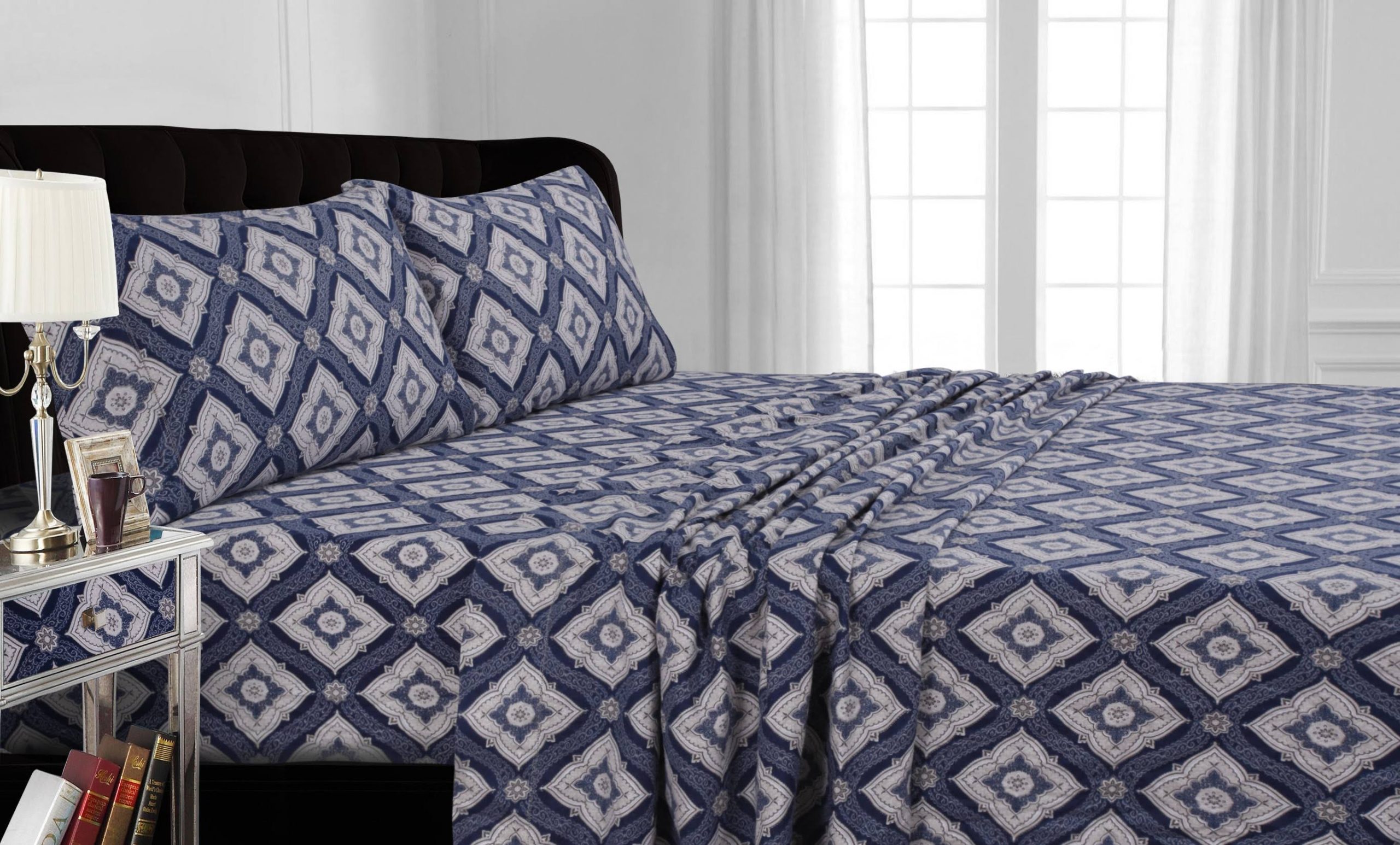 200-gsm Damask Printed Deep Pocket Flannel Sheet Set King