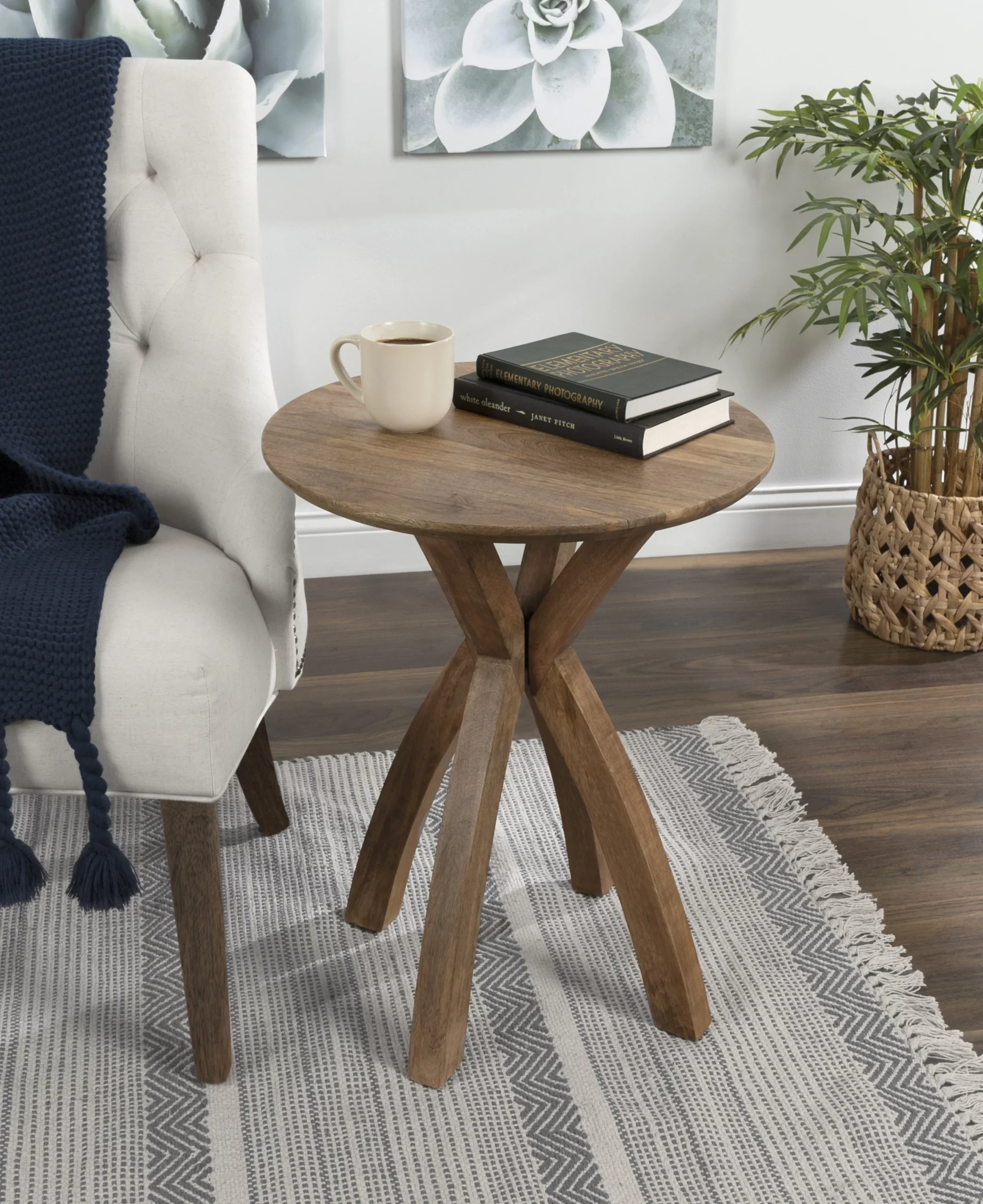 Kate and Laurel Soleyn Mid-Century Round Wood Side Table, 20 x 20 x 25, Natural, Decorative End Table with Boho Style for Use as Bedroom Nightstand or Living Room Accent - Image 9