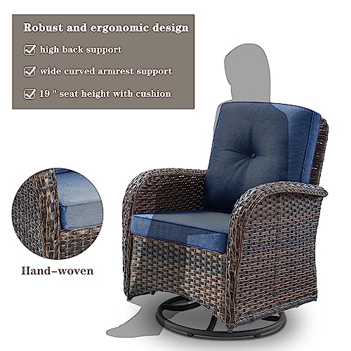 Patio Wicker Chairs Swivel Rocker – Outdoor Swivel Rocking Chairs Set of 2 with Rattan Side Table, Patio Swivel Glider Chair 3 Piece Patio Furniture Sets for Deck Porch Pool Brown/Blue - Image 104