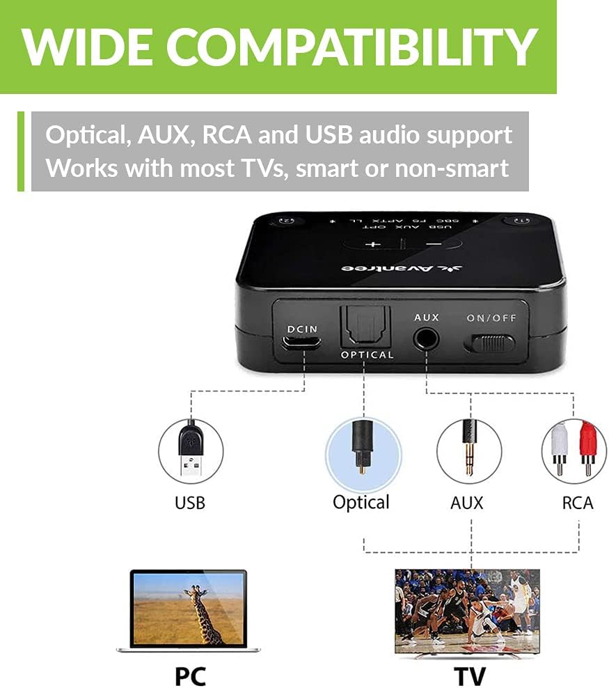 Avantree HT4186 Wireless Headphones Earbuds for TV Watching, Neckband Earphones Set w/Bluetooth Transmitter for Optical Digital Audio, RCA, 3.5mm Aux Ported TVs, Plug & Play, No Audio Delay - Image 2