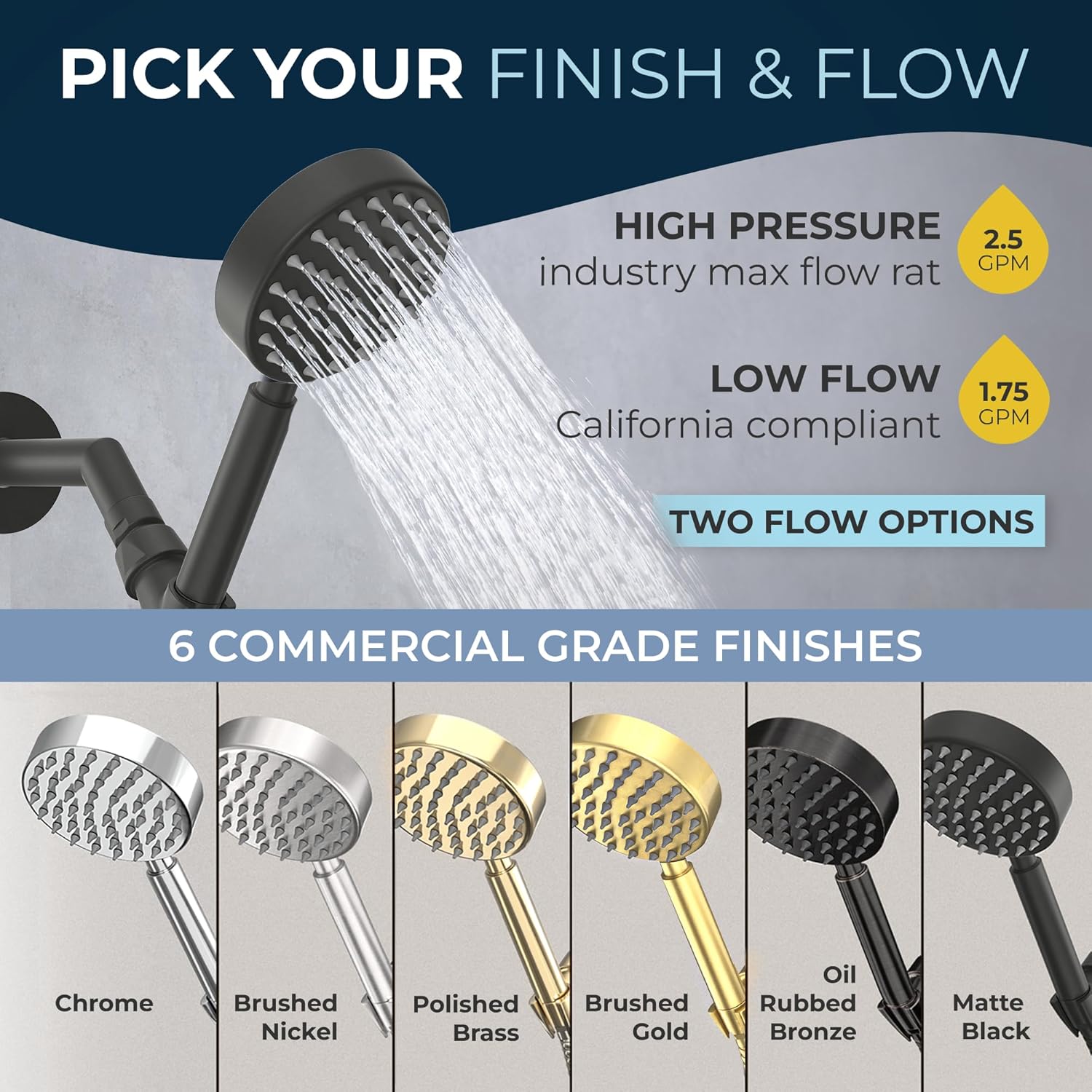 HammerHead Showers? Solid Metal LOW FLOW Handheld Shower Head with Hose and Brass Holder – OIL RUBBED BRONZE ?C Water Saving 1.75 GPM Detachable Shower Head – Adjustable Shower Wand Bracket & 6ft Hose - Image 33