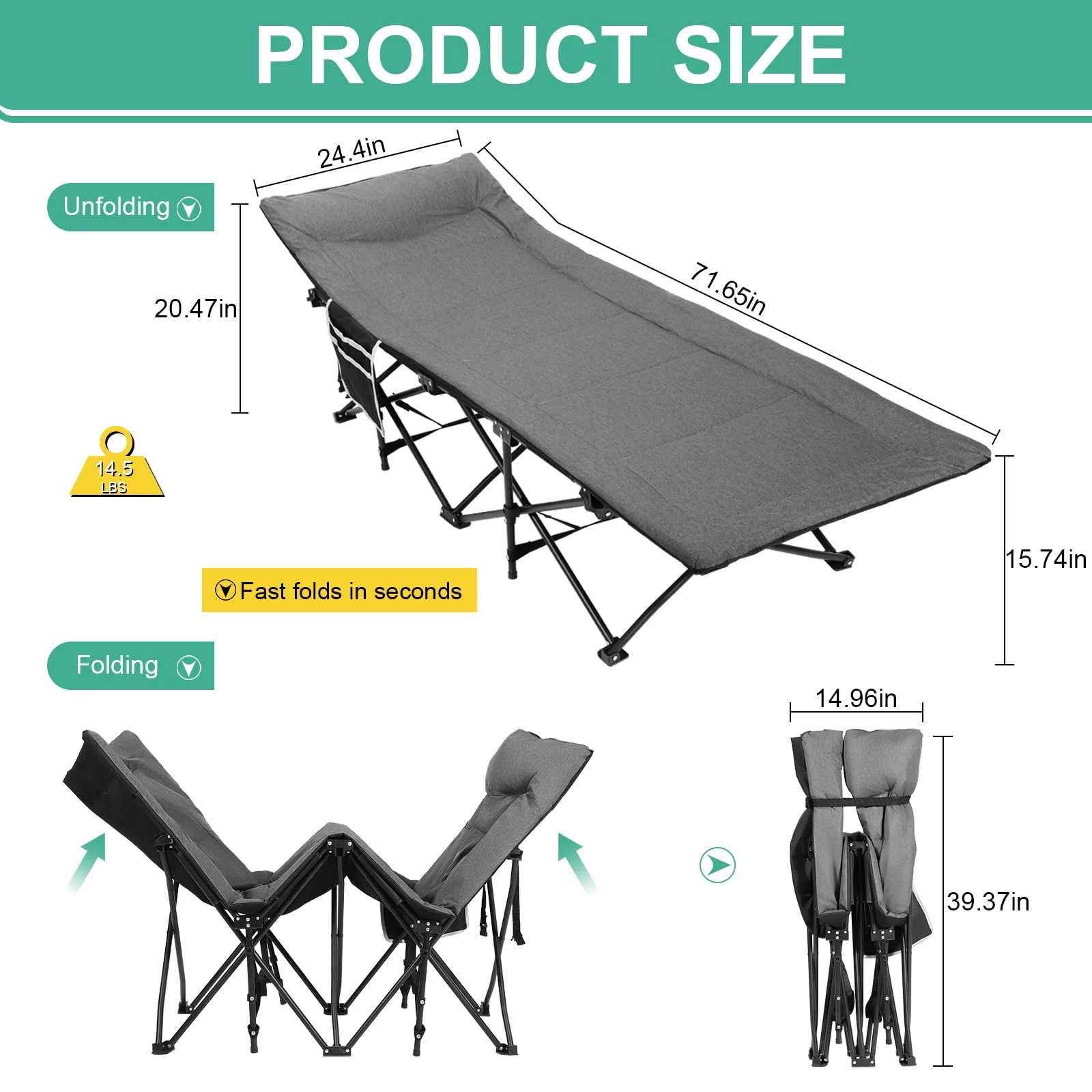Folding Camping Cot ?C Deluxe Collapsible Single Person Bed in a Bag w/Pillow for Indoor & Outdoor Use ?C Ultra Lightweight, Comfortable, Heavy Duty Design Holds Adults & Kids - Image 7