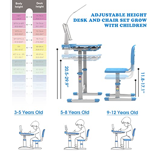 BELANITAS Kids Desk and Chair Set 5-8 Year Old, Desk for Kids Room 8-12, Height-Adjustable Children Desk with 40-Degree Tilted Desktop, Kids Study Desk and Chair Set for School, Green - Image 7