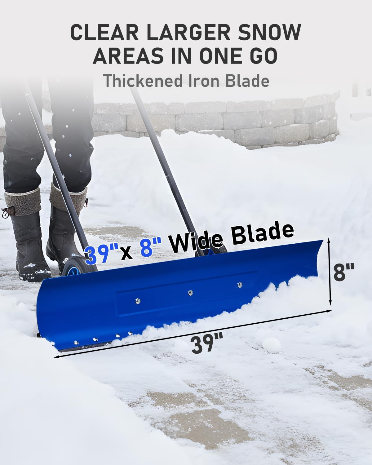 Outvita Snow Shovel with Wheels, 29 Wide 18 Long Snow Plow Shovel Angle & Height Adjustable Padded Handle Efficient Snow Clean Tool for Driveway or Pavement (Yellow) - Image 30