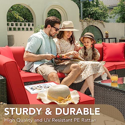 Devoko Patio Furniture Sets 6 Pieces Outdoor Sectional Rattan Sofa Manual Weaving Wicker Patio Conversation Set with Glass Table and Cushion (Beige) - Image 44