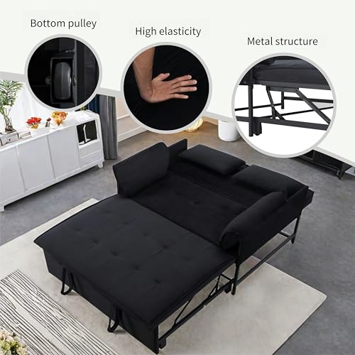 3 in 1 Sleeper Sofa Bed, Futon Sofa Bed for Living Room with Side Pocket, Black Sleepers Sofa Couch with Pullout Bed, Convertible Love Seat Sleepers Bed for Living Room, Bedroom, Small Space - Image 44