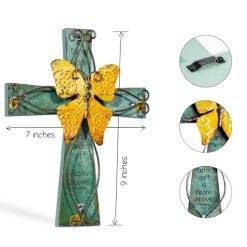 Alternative view of MelinSam Wooden Wall Cross Christians Cross with Antiqued Metal Butterfly and Inspirational Prayer Inscribed Blessed for Church Home Room Decoration Gifts