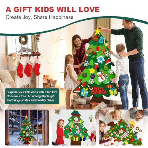 Felt Christmas Tree for Toddlers, 3.2ft DIY Felt Christmas Tree Set, with 5M LED String Lights, 32Pcs Detachable Tree Ornaments, Wall Decor with Hanging Rope for Kids Xmas Gifts Home Door - Image 7