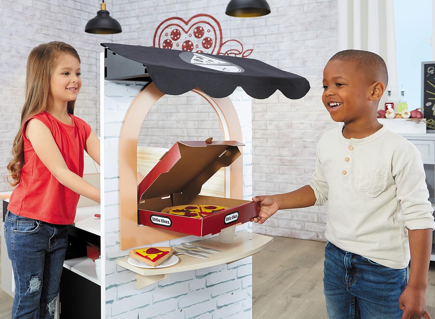 Toys AND Games Little Tikes Real Wood Pizza Restaurant Wooden Play Kitchen Cook and Serve with Realistic Lights Sounds and Dual-Sided Play, 20+ Accessories Set, Gift for Kids, Large Toy for Girls & Boys Ages 3+ - Image 4