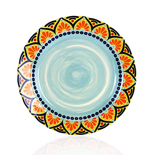 Elama Multicolored Round Stoneware Mandala Pattern Dinnerware Set, 16 Piece, Green - Image 2