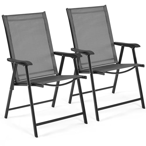 Yaheetech Patio Dining Chairs Set of 4 with Armrests, Outdoor Folding Chairs with Metal Frame and Backrest for Lawn, Garden, Yard and Poolside, Black - Image 20