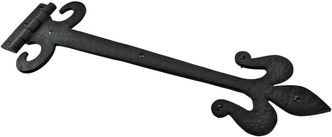 Renovators Supply Manufacturing Black Wrought Iron Door Strap Hinge 18 Long Antique Fleur De Lis Style Rust Resistant Flush Mount Door Hinges for Cabinet Or Barn Doors with Hardware Pack of 2 - Image 5