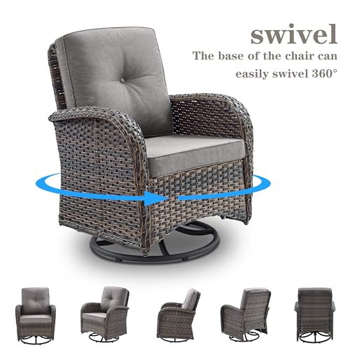 Patio Wicker Chairs Swivel Rocker – Outdoor Swivel Rocking Chairs Set of 2 with Rattan Side Table, Patio Swivel Glider Chair 3 Piece Patio Furniture Sets for Deck Porch Pool Brown/Blue - Image 110