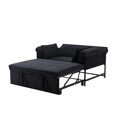 3 in 1 Sleeper Sofa Bed, Futon Sofa Bed for Living Room with Side Pocket, Black Sleepers Sofa Couch with Pullout Bed, Convertible Love Seat Sleepers Bed for Living Room, Bedroom, Small Space - Image 46