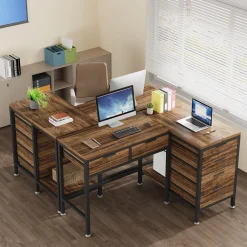 Alternative view of Tribesigns L-Shaped Desk with 6 Drawers, 47 in. Computer Corner Desk with CPU Storage Stand, Home Office Writing Desk Space-Saving Workstation Table