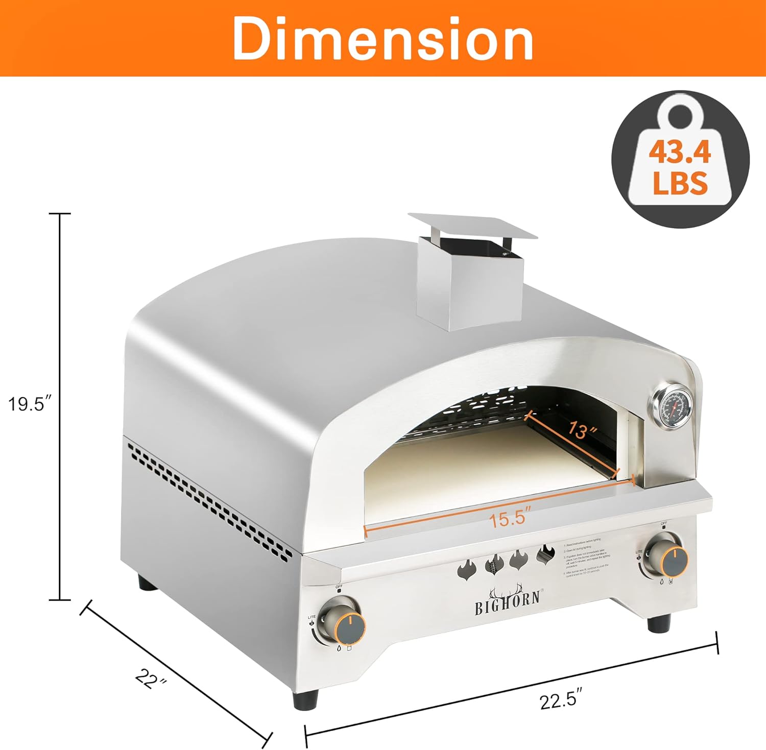 BIG HORN OUTDOORS Gas Pizza Oven, Portable Propane Pizza Oven with 13 inch Pizza Stone, Stainless Steel Pizza Maker for Outdoor Cooking - Image 2