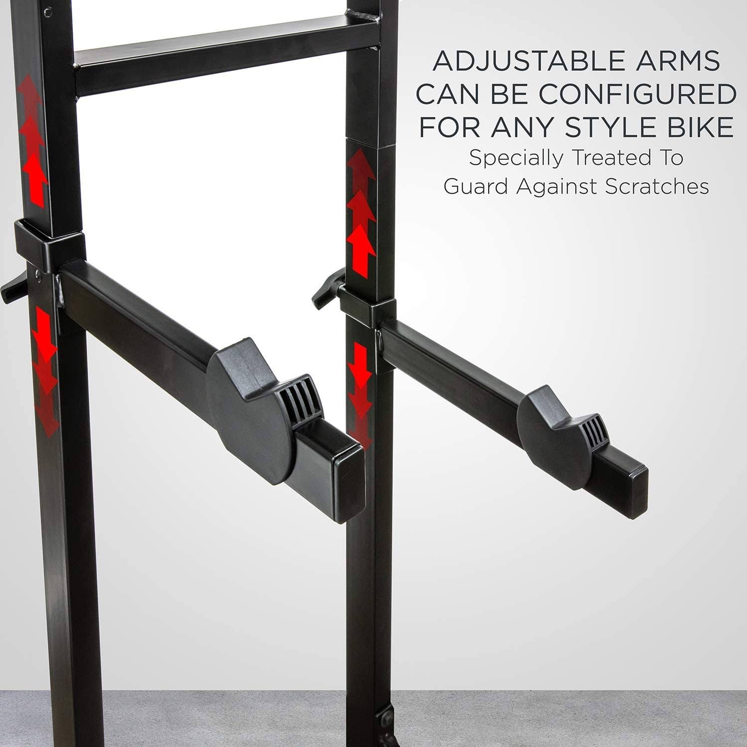 RaxGo Bike Storage Rack, 2 Bicycle Garage Stand, Adjustable, Freestanding, Adjustable Hooks Universal for Indoor Use - Image 3