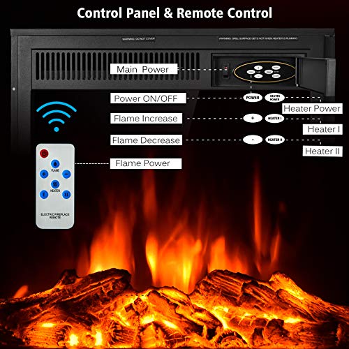 Tangkula 22.5 Inch Electric Fireplace Insert, Freestanding & Recessed Electric Fireplace Heater with Remote Control, Adjustable Heater, 7 Log Hearth Flame Settings for Home Room Indoor (22.5) - Image 5