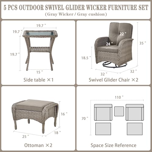 Patio Wicker Chairs Swivel Rocker – Outdoor Swivel Rocking Chairs Set of 2 with Rattan Side Table, Patio Swivel Glider Chair 3 Piece Patio Furniture Sets for Deck Porch Pool Brown/Blue - Image 205
