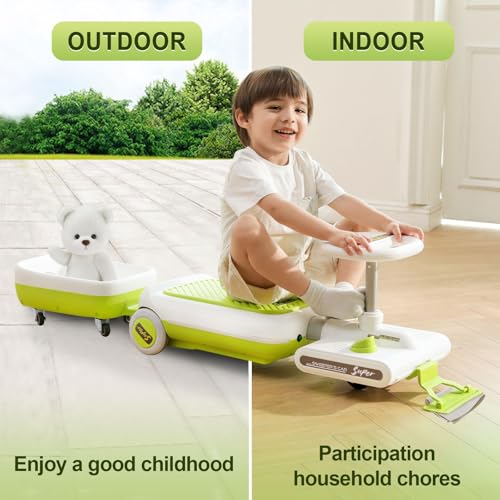 12V Electric Ride-On Car for Kids with Cleaning Fun | Go Kart | 3 in 1 Kids Electric Vehicle | Detachable Cleaner & LED Lights,Safe Toy for Ages 3-8, Indoor/Outdoor Use Safe & Educational Gift (Green) - Image 13