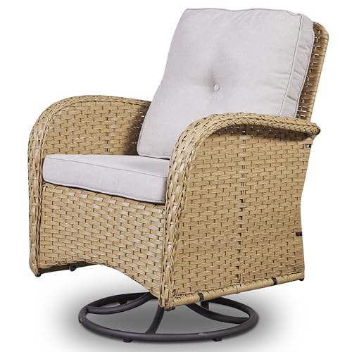 Patio Wicker Chairs Swivel Rocker – Outdoor Swivel Rocking Chairs Set of 2 with Rattan Side Table, Patio Swivel Glider Chair 3 Piece Patio Furniture Sets for Deck Porch Pool Brown/Blue - Image 183
