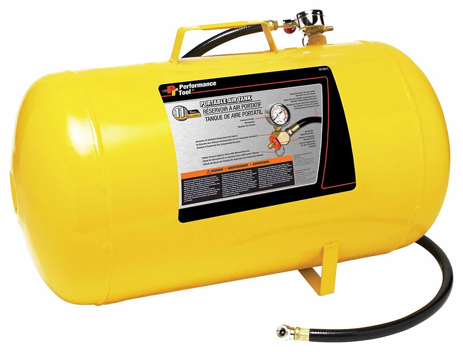 Performance Tool W10011 Hi-Viz 11-Gallon Horizontal Portable Air Tank with Tire