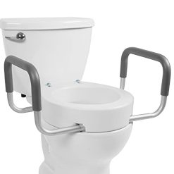 Vive Toilet Seat Risers for Seniors (Raised with Handles) Grab Bar Seat for Seniors – Options for Elongated & Standard Bowls – Elderly Handicap Medical Hip Replacement Surgery Lift, Easy Clean, White