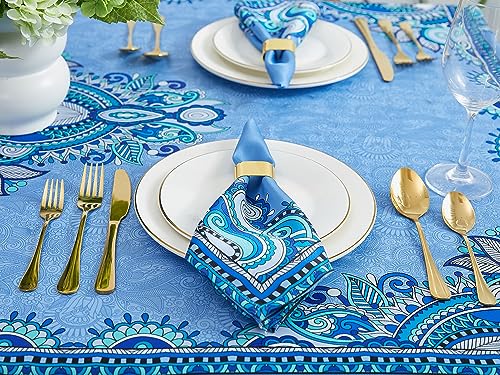 YiHomer Mykonos Blue Paisley Tile Bordered Tabletop for Spring Summer Decorations, Picnics and Dinner Parties – Indoor Outdoor, Stain and Water Resistant, Tablecloth, 60 x 84 Rectangle - Image 6