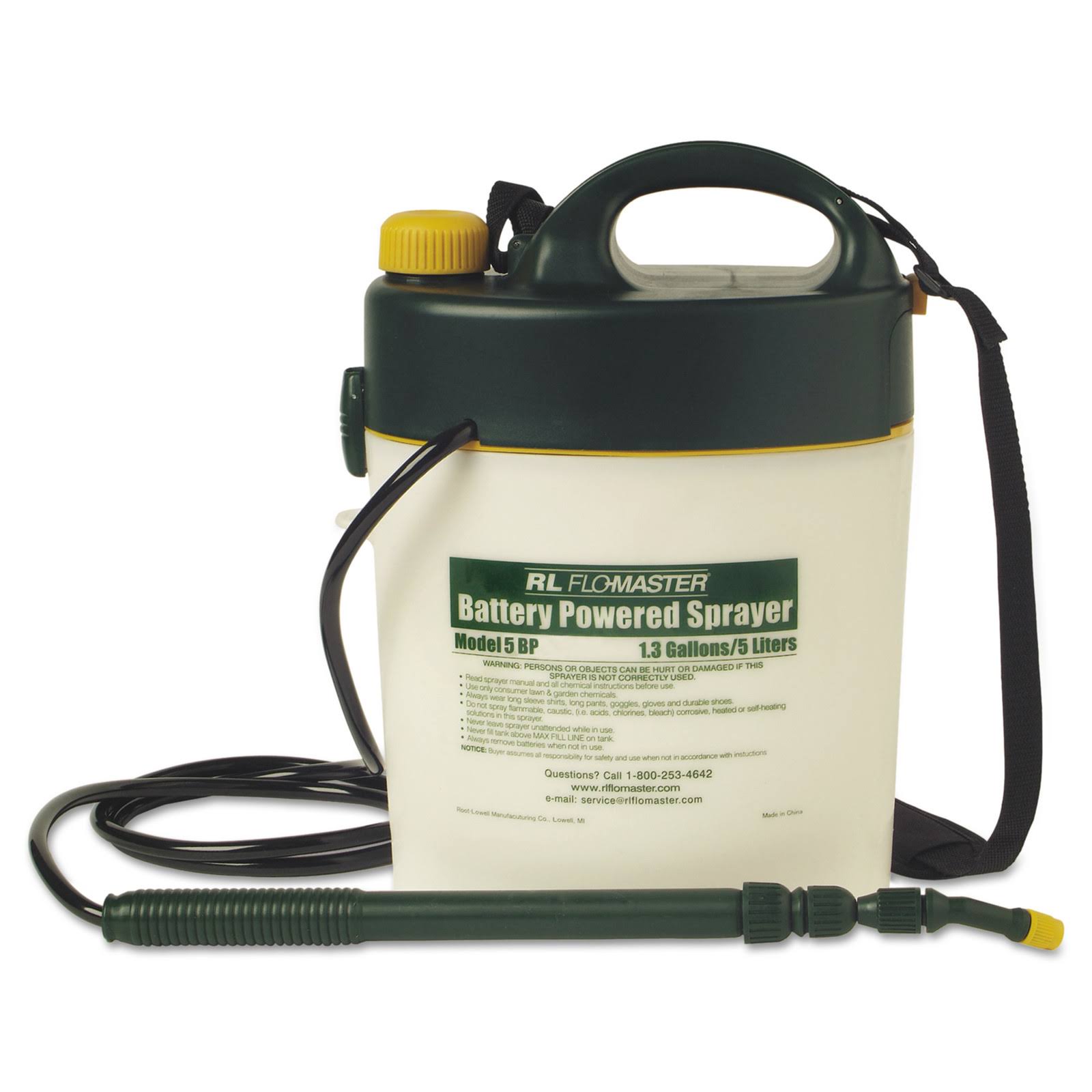 R. L. Flomaster Portable Battery Powered Sprayer with Telescoping Wand, 1.3 Gallon, Black/White