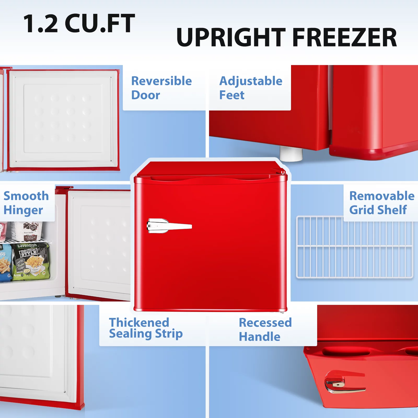 Auseo Mini Upright Freezer Compact Refrigerators??1.2Cu.ft Small Stand up Freezer for Home Office, Red - Image 3