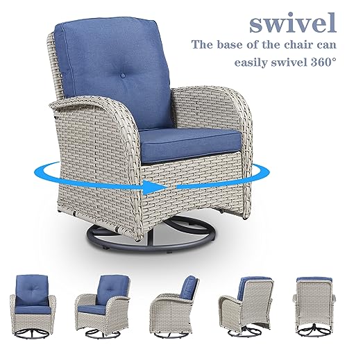 Patio Wicker Chairs Swivel Rocker – Outdoor Swivel Rocking Chairs Set of 2 with Rattan Side Table, Patio Swivel Glider Chair 3 Piece Patio Furniture Sets for Deck Porch Pool Brown/Blue - Image 34