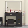 Dextrus Charcoal Black Makeup Vanity Table with Large Mirror and LED Lights – Stylish and Functional for Women Girls, Charcoal Black