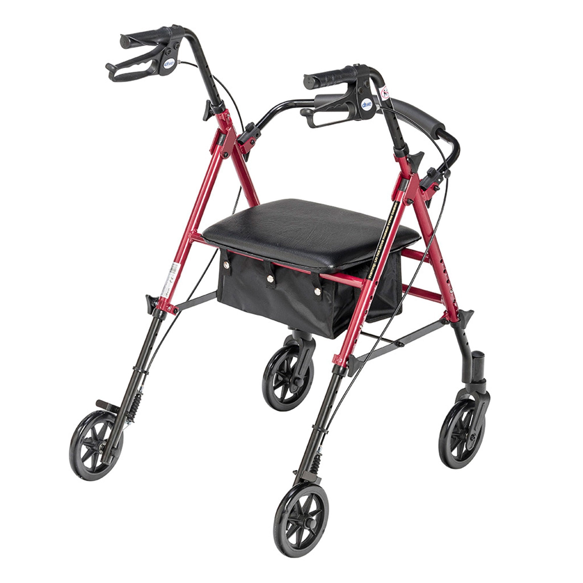 Drive Medical Adjustable Height Aluminum Frame Rollator with 6 Inch Casters, Red?? Last Day For Clearance - Image 3