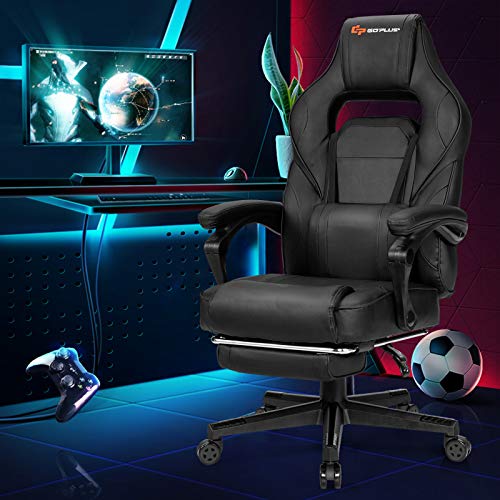 Goplus Massage Gaming Chair, Reclining Backrest, Seat Height Adjustment Racing Computer Office Chair with Footrest, Ergonomic High Back PU Swivel Game Chair (White) - Image 8