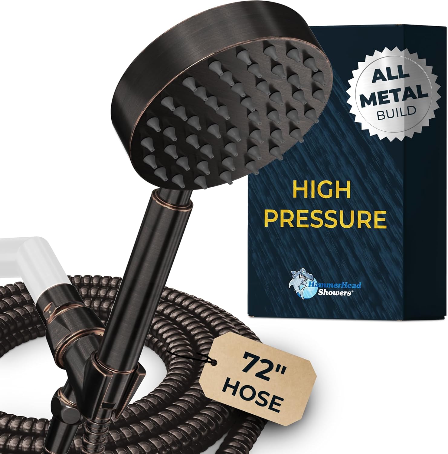 HammerHead Showers? Solid Metal LOW FLOW Handheld Shower Head with Hose and Brass Holder – OIL RUBBED BRONZE ?C Water Saving 1.75 GPM Detachable Shower Head – Adjustable Shower Wand Bracket & 6ft Hose - Image 10
