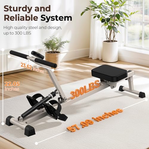 Feierdun Compact Adjustable Rowing Machine for Home 300LBS Weight Capacity with 12 Levels of Resistance for Complete Body Workouts Foldable Hydraulic Rower for Home - Image 5