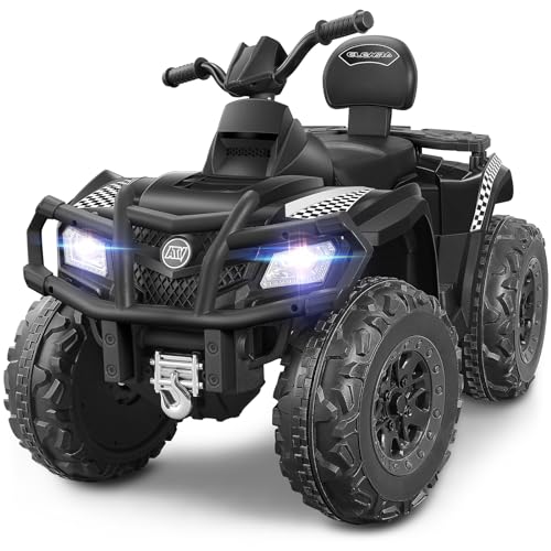 ELEMARA 2 Seater Kids ATV, 4 Wheeler Quad Electric Vehicle with 10AH Battery, 4mph Max Speed, 2 Charging Ports, LED Headlights, Music, Radio, 12V Battery Powered Ride on Car for Boys & Girls, Green