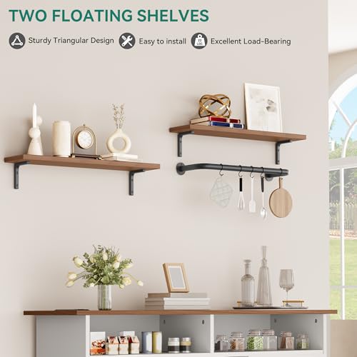 YITAHOME Buffet Cabinet, 47 Farmhouse Coffee Bar with Power Outlet, Floating Shelves, Multi-Functional Storage Sideboard Cabinet for Kitchen and Living Room (Rustic Brown) - Image 7